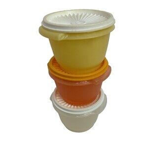 Tupperware Yellow Orange Sheer Storage Bowls #886 Set of 3 With Lids READ